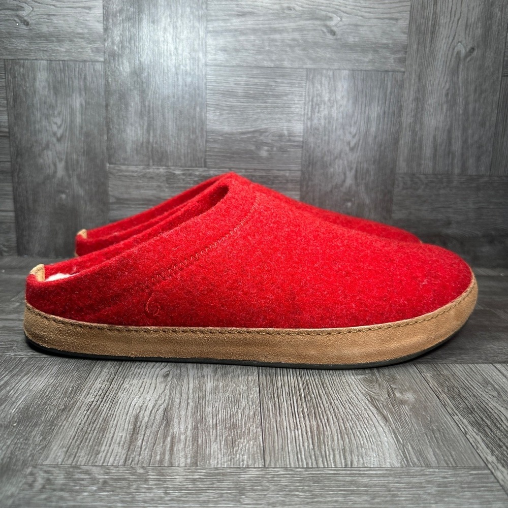 OluKai Hamani Hulu Slipper Men 10 Red Wool Sheep Fur Lining 10542-SCFX NEW